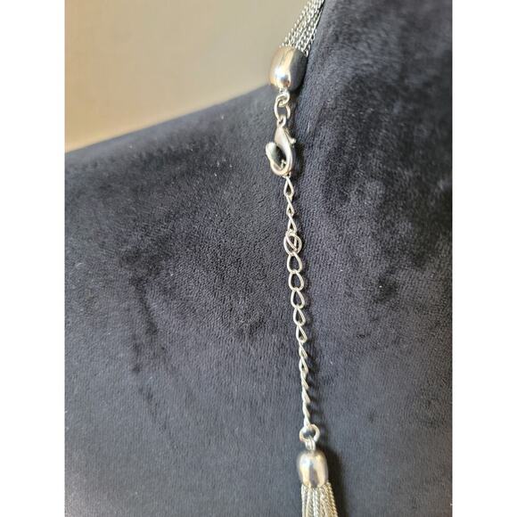 Women's Chunky Silver Statement Necklace With Rings And Lobster Clasp Lock - Picture 8 of 8